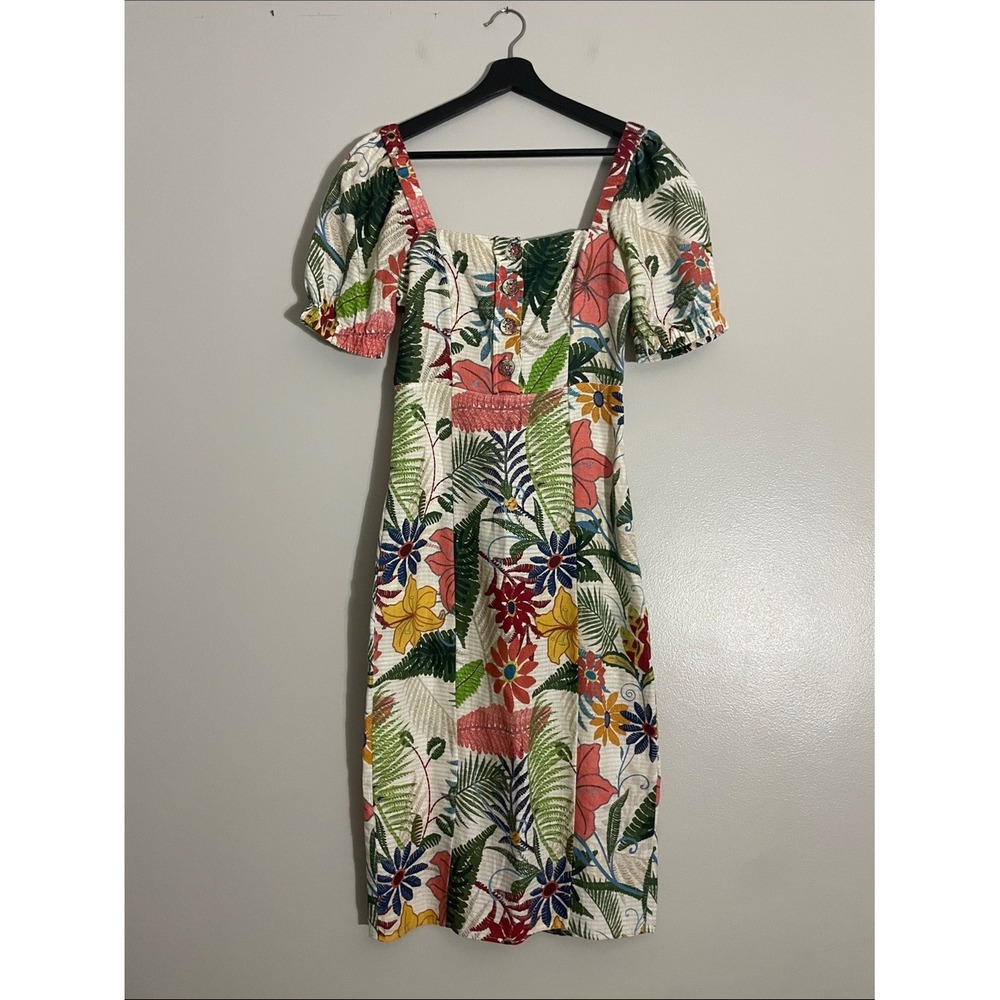 Farm Rio Midi Dress Linen Blend Tropical Floral XS Summer Vacation